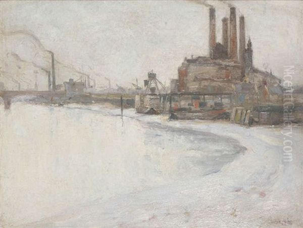 Usines Au Bord De L'eau Oil Painting by Julien Celos