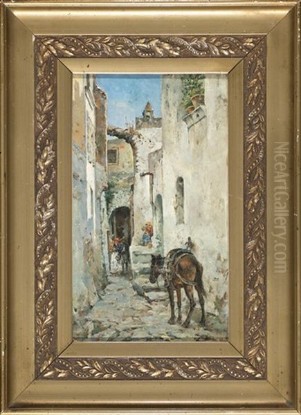 Calle De Capri Oil Painting by Lorenzo Cerda y Bisbal