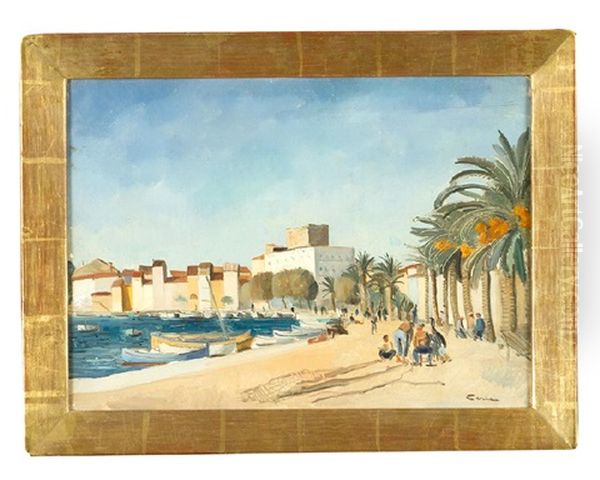 Port Scene Possibly Corsica Oil Painting by Edmond Ceria
