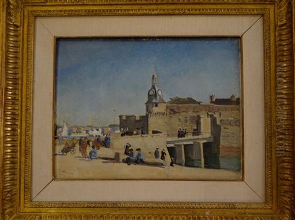 Les Remparts Pres Du Port, Concarneau Oil Painting by Edmond Ceria