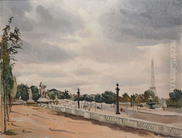 Place De La Concorde Et La Tour Eiffel Oil Painting by Edmond Ceria