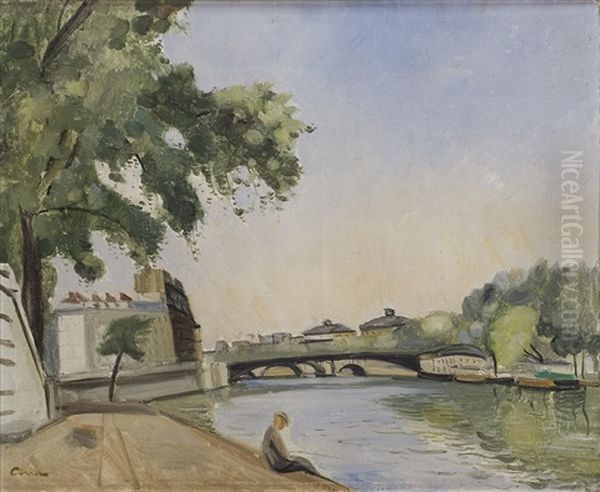 Quais De Seine, Pont De La Tournelle Oil Painting by Edmond Ceria