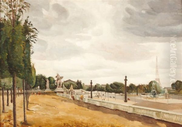 Paris, Les Jardins Des Tuileries A La Concorde Oil Painting by Edmond Ceria