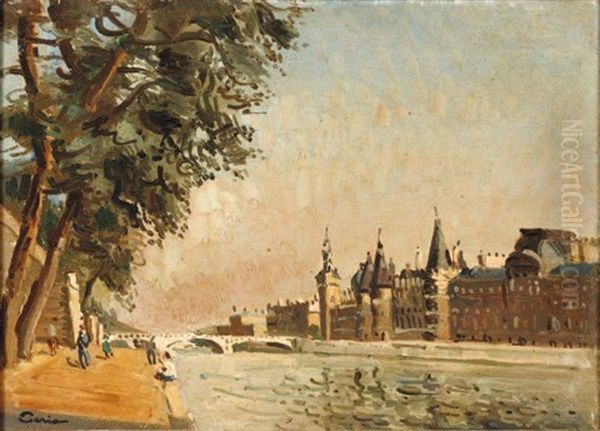 Paris, La Seine A La Conciergerie Oil Painting by Edmond Ceria