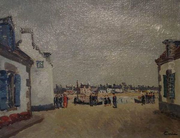 Village Breton Oil Painting by Edmond Ceria