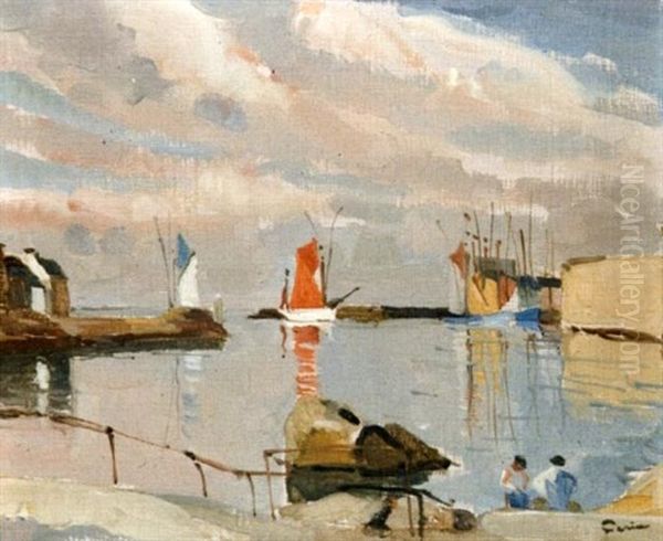 Port De Bretagne Oil Painting by Edmond Ceria