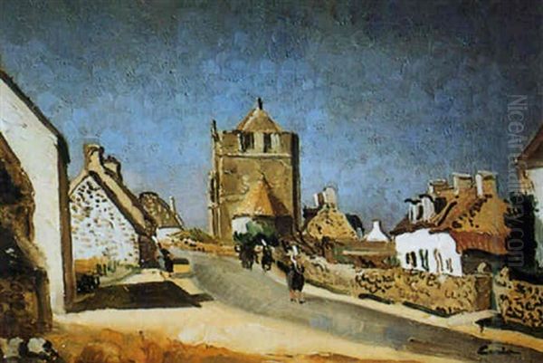 St-guenole, Animation Rue De La Tour Oil Painting by Edmond Ceria