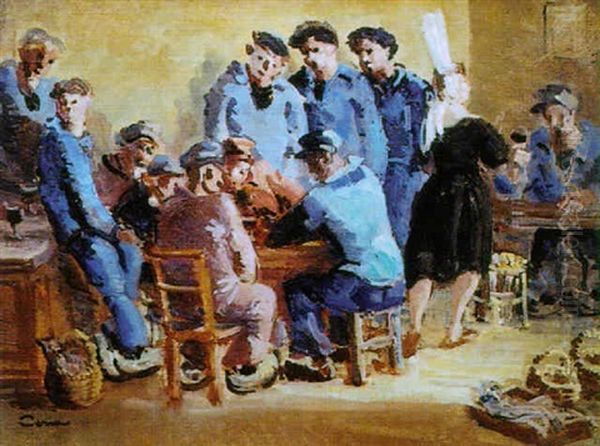 Scene De Bistrot Au Pays Bigouden Oil Painting by Edmond Ceria