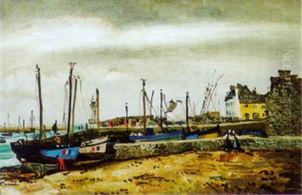 Ce Beau Pays De Bretagne - Le Port Du Guilvinec Oil Painting by Edmond Ceria