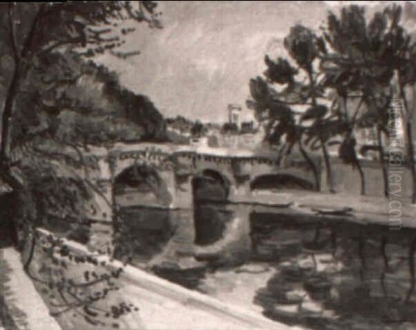 Paris, La Seine, Le Pont-neuf Oil Painting by Edmond Ceria