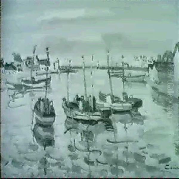 Bateaux De Peche Au Port Oil Painting by Edmond Ceria