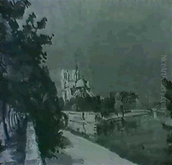 View Of Notre Dame Oil Painting by Edmond Ceria