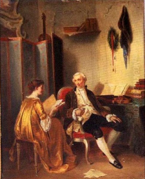 A Musical Discussion Oil Painting by Theodore Ceriez