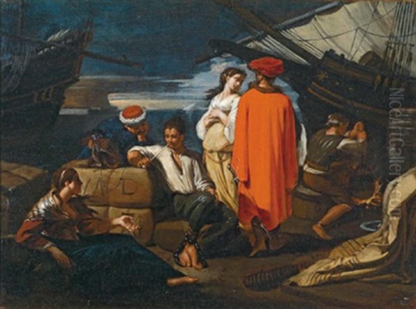Hafenszene Mit Sklavenhandlern - Scena Di Porto Con Mercanti E Schiavi Oil Painting by Michelangelo Cerquozzi