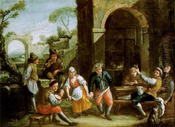 Tanzende Bauern Vor Einer Trattoria Oil Painting by Michelangelo Cerquozzi