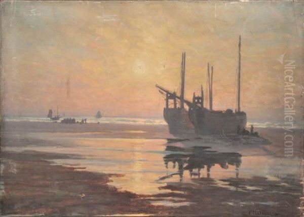 Bateaux Sur La Greve Oil Painting by Arsene Chabanian
