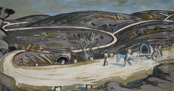 Charrette Au Cheval Bleu Sur La Route Des Alpilles Oil Painting by Auguste Chabaud