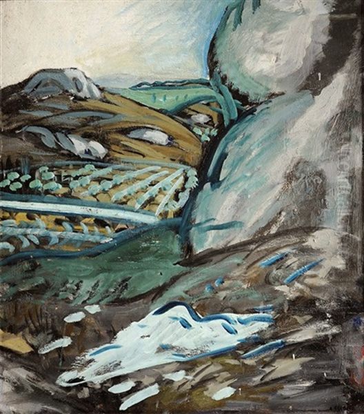 Vue Plongeante Sur Un Champs D'oliviers Oil Painting by Auguste Chabaud
