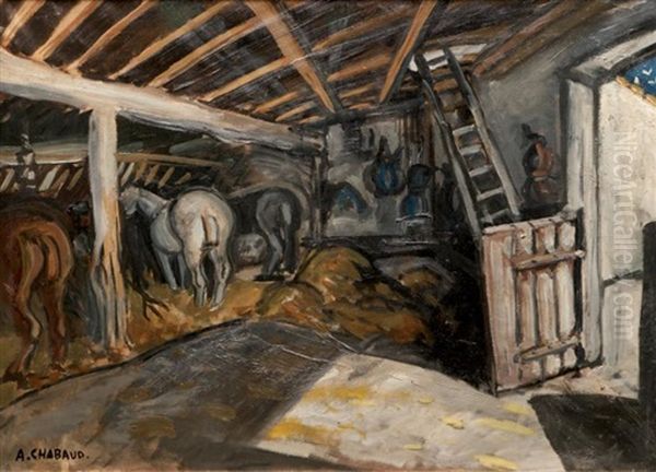 Dans L'ecurie Oil Painting by Auguste Chabaud