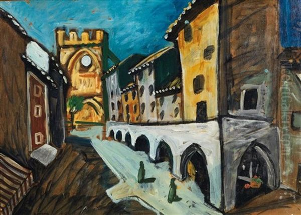 Eglise De Villeneuve - Les - Avignon La Rue De L'hospice Oil Painting by Auguste Chabaud