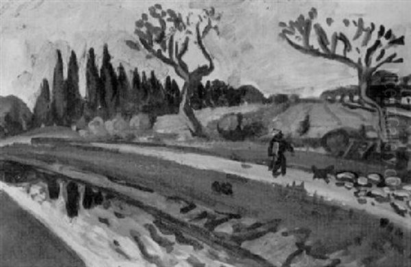 Berger Sur La Route Dans Un Paysage Provencal Oil Painting by Auguste Chabaud