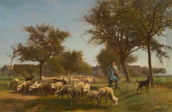 Schafer Mit Seiner Herde Oil Painting by Jean-Ferdinand Chaigneau