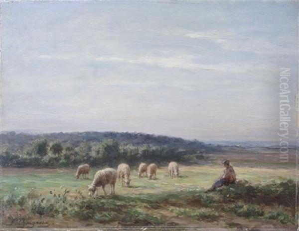 Tending Sheep Oil Painting by Jean Ferdinand Chaigneau