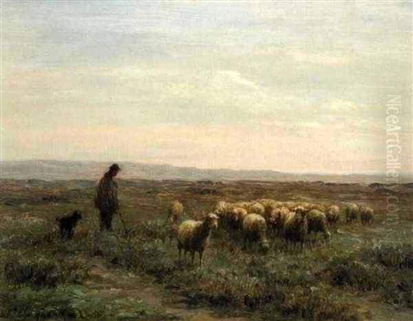 Le Pere Chicoree Et Son Troupeau, Plaine De Chailly Oil Painting by Jean Ferdinand Chaigneau