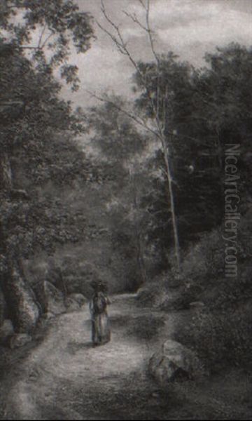 View Along The Brandywine: Woman Carrying Wood Oil Painting by Jefferson David Chalfant