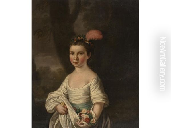 Portrait Of A Young Girl With Flowers Oil Painting by Mason Chamberlin
