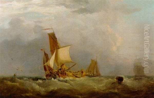 Dutch Barges At The Bouy Oil Painting by George William Crawford Chambers