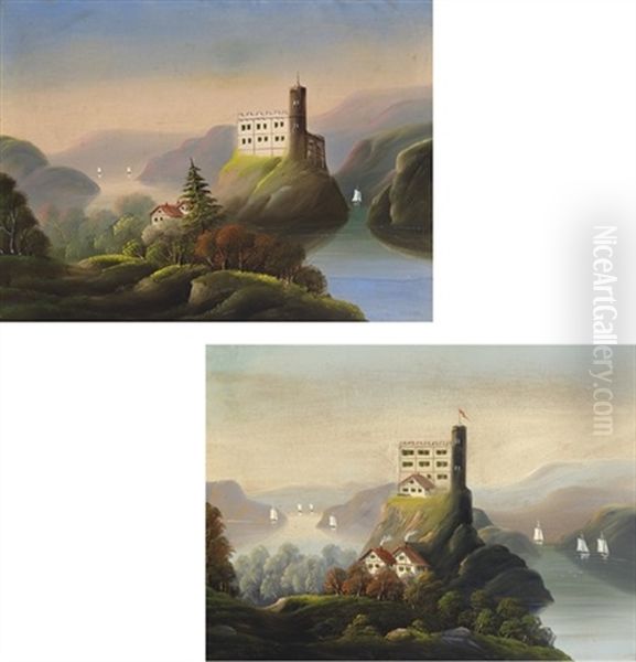 Landscapes With Castles (pair) Oil Painting by Thomas Chambers