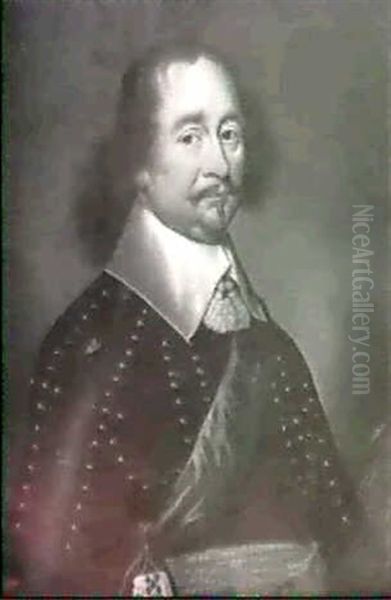 Portrait Of Prince Henry Of Nassau, Halflength, Wearing     A Black Leather Cuirasse With Lawn Collar And A Badge Oil Painting by Philippe de Champaigne