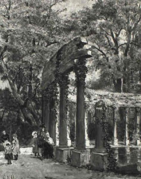 Enfants Au Parc Monceau Oil Painting by Octave De Champeaux De La Boulaye