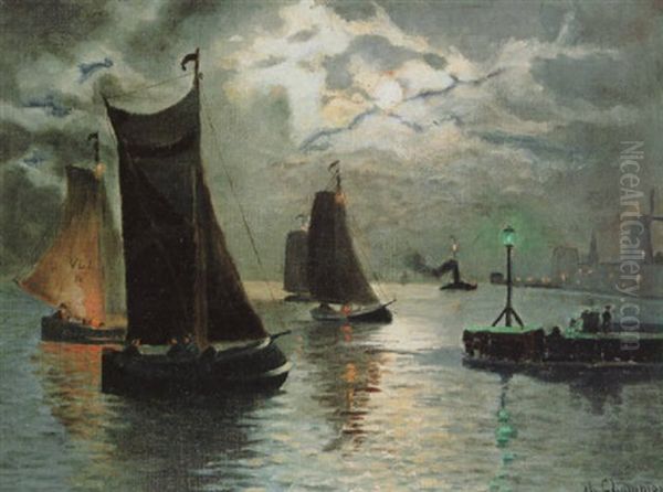 Dusseldorfer Hafer Am Abend Oil Painting by Theodore Champion