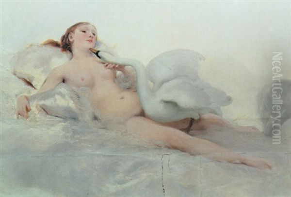 Leda E Il Cigno Oil Painting by Charles Joshua Chaplin