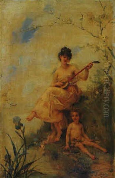 Musician With Iris Oil Painting by Charles Joshua Chaplin