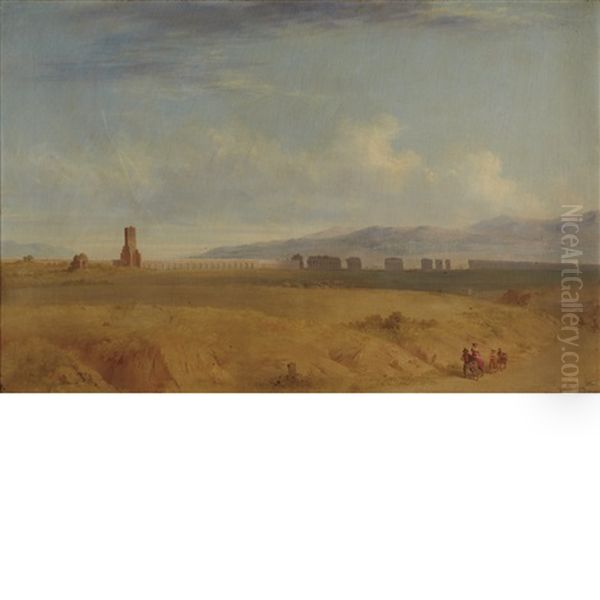 Ruins Of An Aqueduct In An Italianate Landscape Oil Painting by John Gadsby Chapman