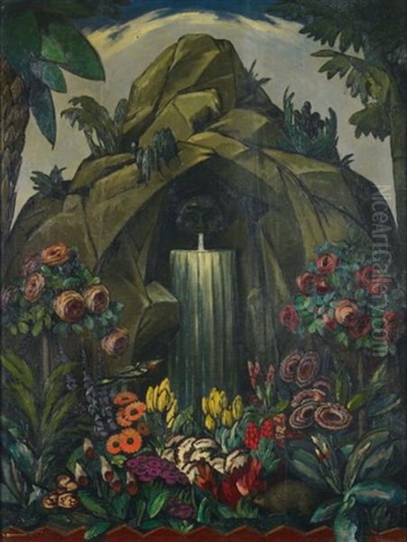 Fontaine Dans Le Jardin Oil Painting by Raymond Louis Charmaison