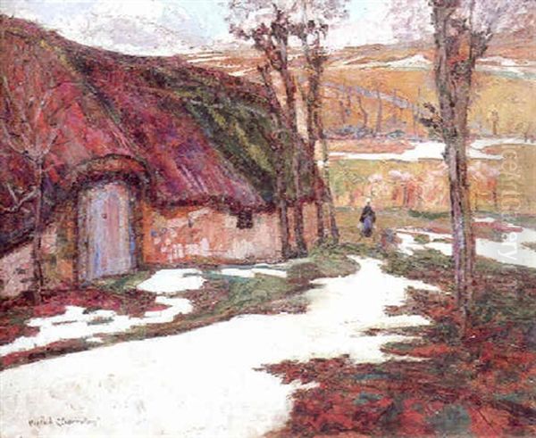 Paysanne Devant La Chaumiere Oil Painting by Victor Charreton