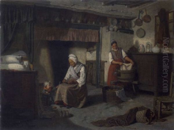 Bauernstubeninterieur Oil Painting by Jules Desire Chaudron