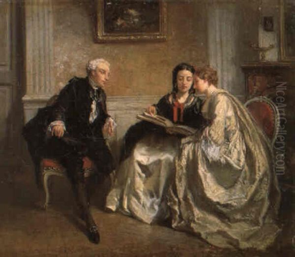 Interieur Met Drie Personages Oil Painting by Victor Joseph Chavet