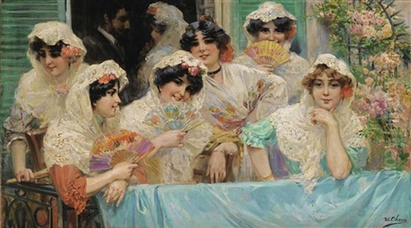 The Balcony Oil Painting by Ulpiano Checa Sanz