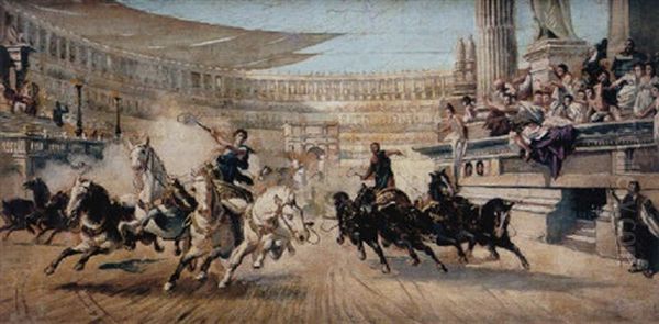 Carrera De Cuadrigas Oil Painting by Ulpiano Checa y Sanz