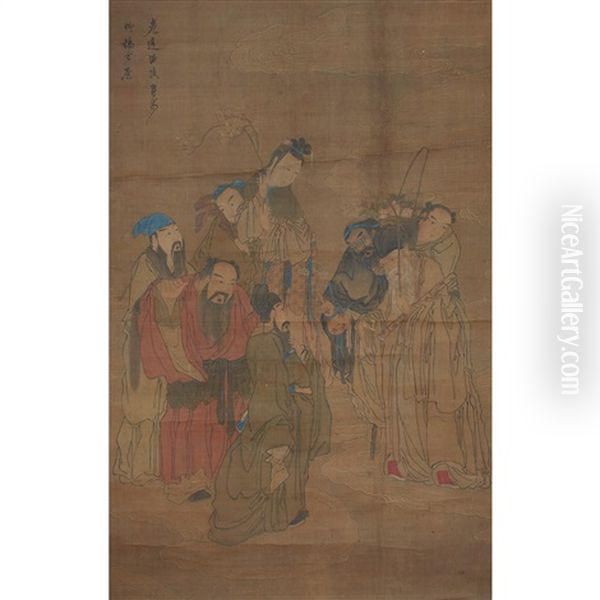 Immortals, Sages And Attendants Oil Painting by  Chen Hongshou