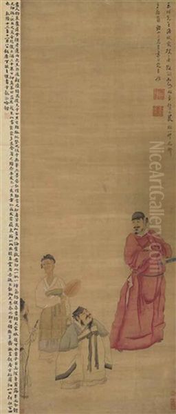 Master Yuchuan And His Attendants Oil Painting by  Chen Hongshou
