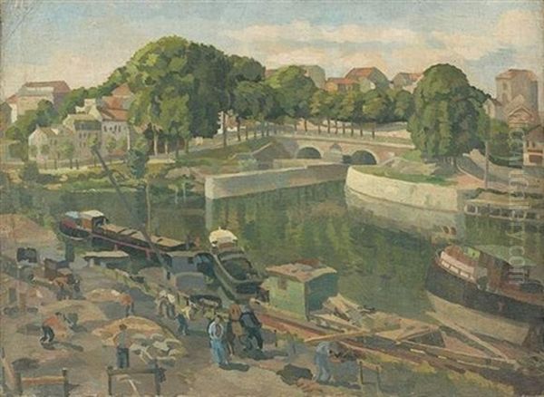 Peniches A Quai Oil Painting by Georges Cherkesov