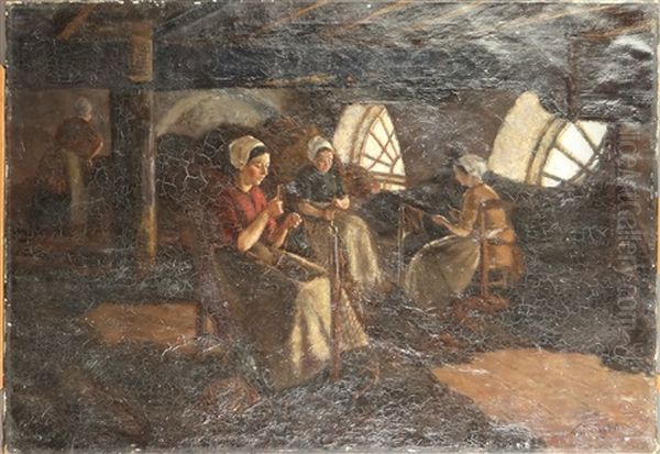 Les Fileuses Oil Painting by Paul de Chestret