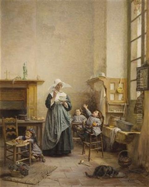 Die Kinderfutterung Im Kloster Oil Painting by Vincent Jean Baptiste Chevilliard
