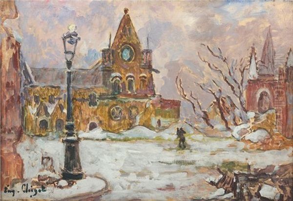 Village Sous La Neige Oil Painting by Eugene Chigot